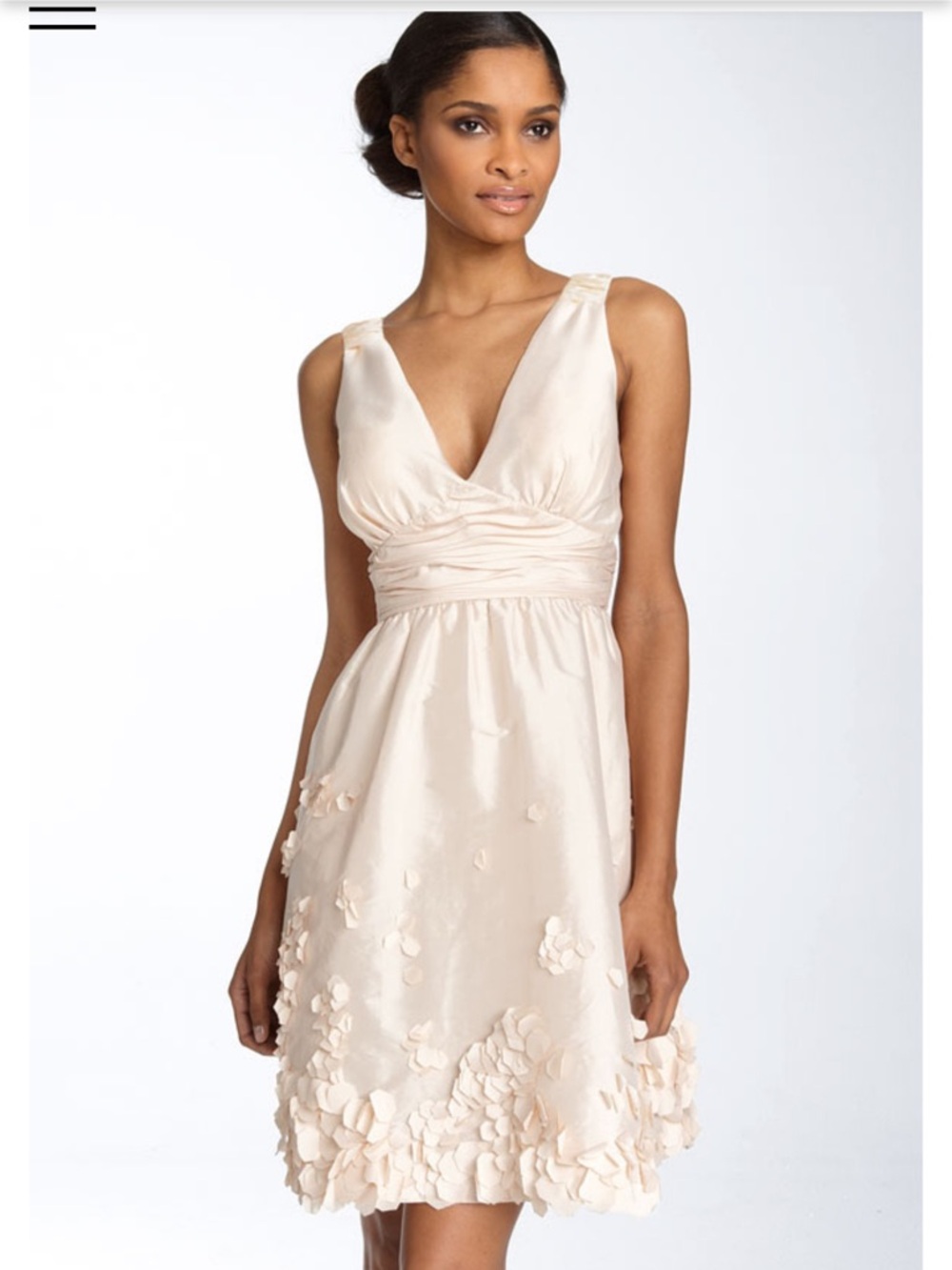 Calvin Klein Ivory V-Neck Mini Dress with Petal Hem Patel appliqué size 6